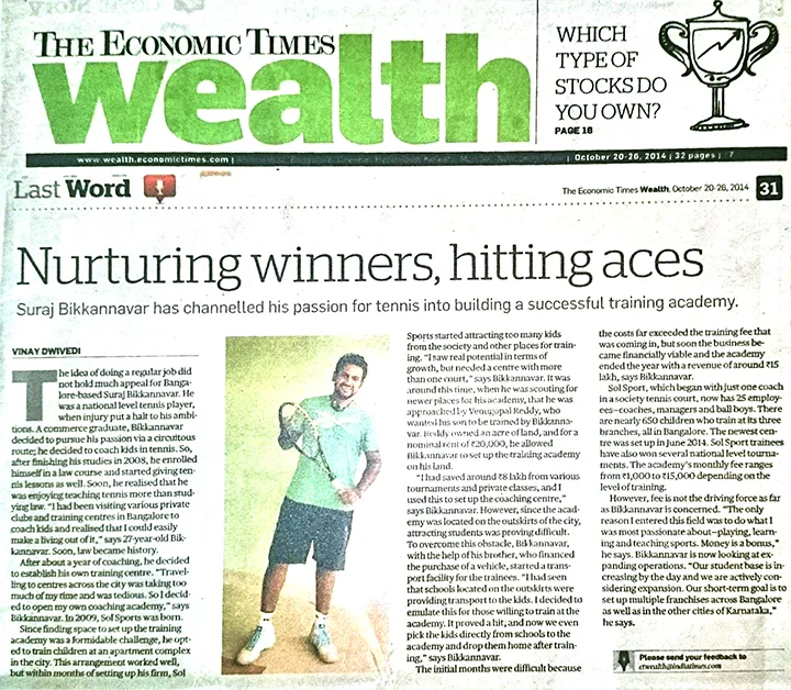 The Economic Times feature: Nurturing winners, hitting aces