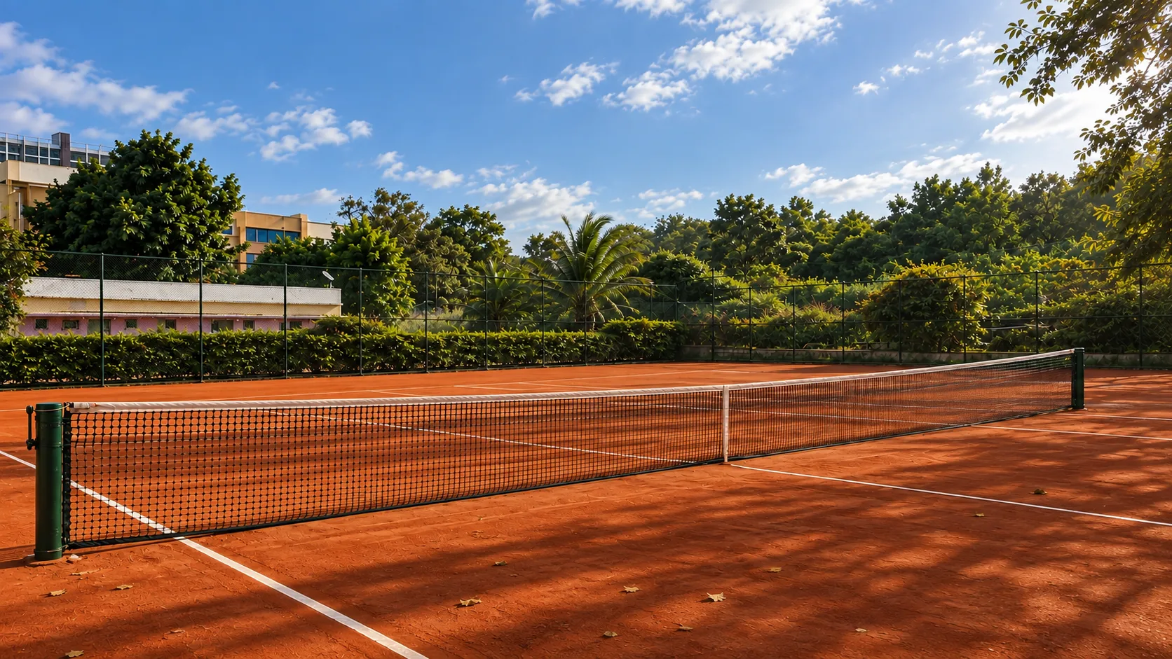 Clay tennis court at Sol Sports on a sunny morning